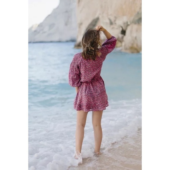 Topshop Ditsy Floral Print Embroidered Kaftan Tassel Tunic Dress in Pink US 6 - Picture 3 of 14